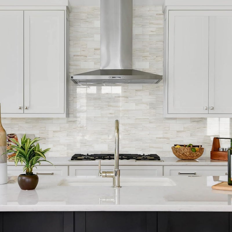 Vamos Tile 100-Piece Glossy Wooden Marble Grain Peel and Stick Backsplash Tile,3''x6'' PVC Subway Tile with White Grout, Stick on Backsplash for Kitchen/Bathroom/Fireplace - Image 5
